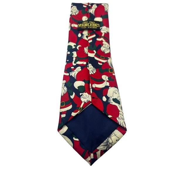Mercedes Vintage Myung Ju Silk Christmas Tie 55" x 3.5" Santa Retro Novelty - Picture 2 of 4